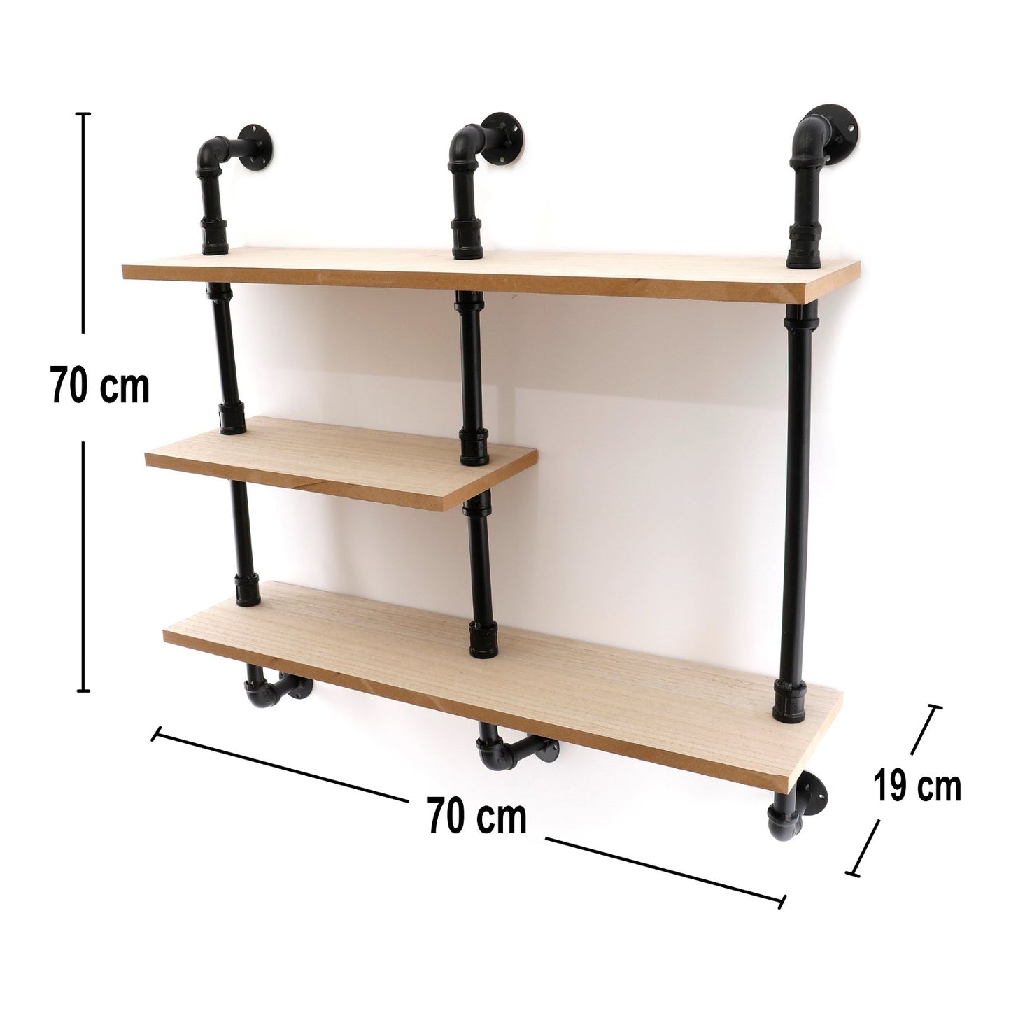 Black Pipe & Wooden Shelves 70.5cm