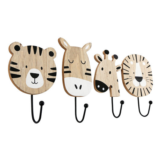 Animal Carvings of Lion, Giraffe, Elephant & Zebra Hooks