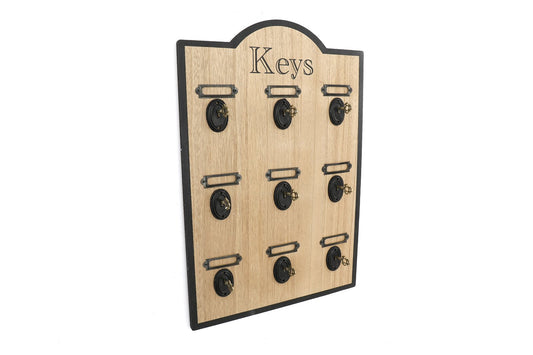 Wooden Board With 9 Key Design Hooks