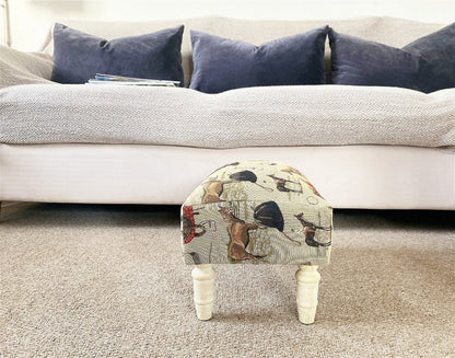 Equestrian Fabric Footstool with Drawer