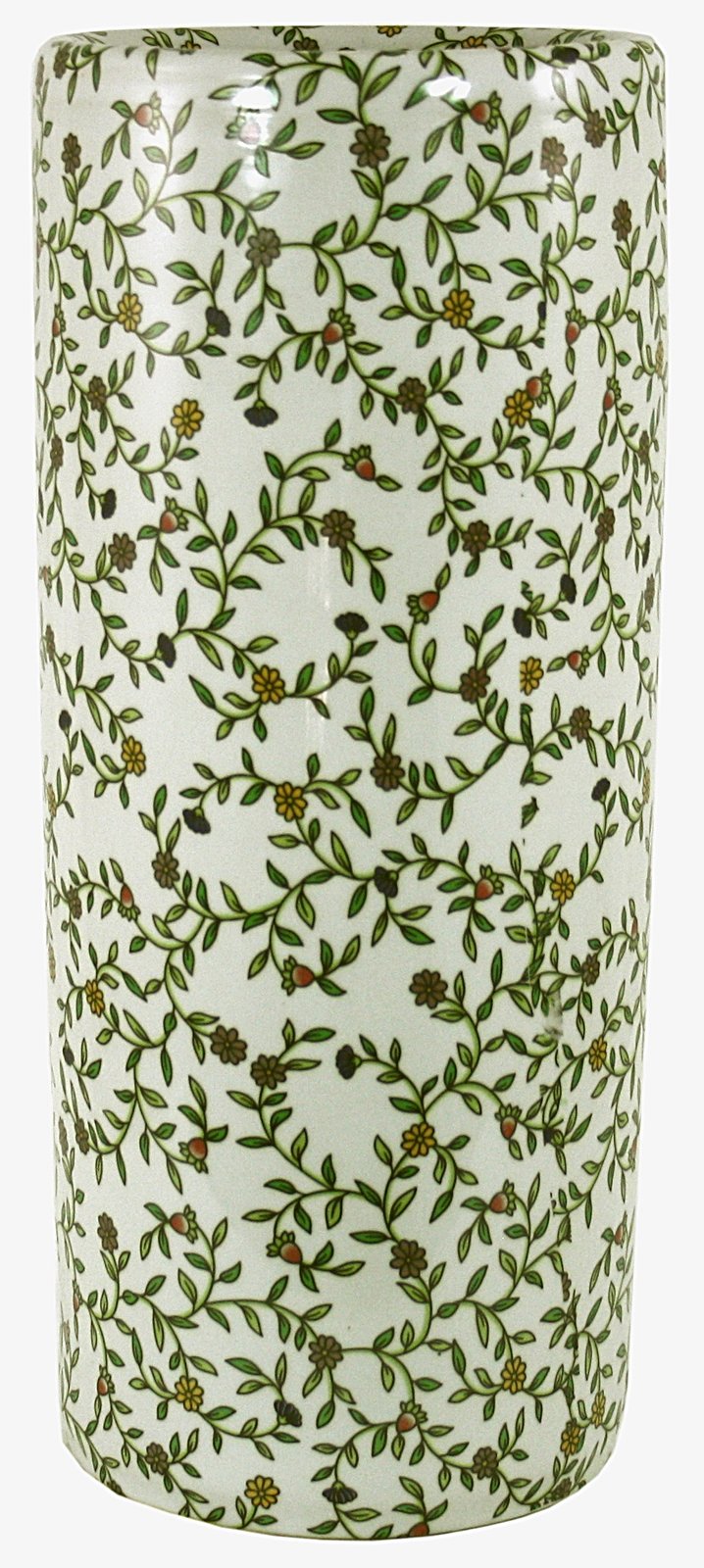 Umbrella Stand, Vintage Green & White Floral Design