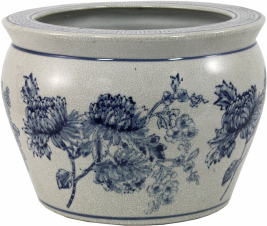 Ceramic Planter, Vintage Blue & White Magnolia Design