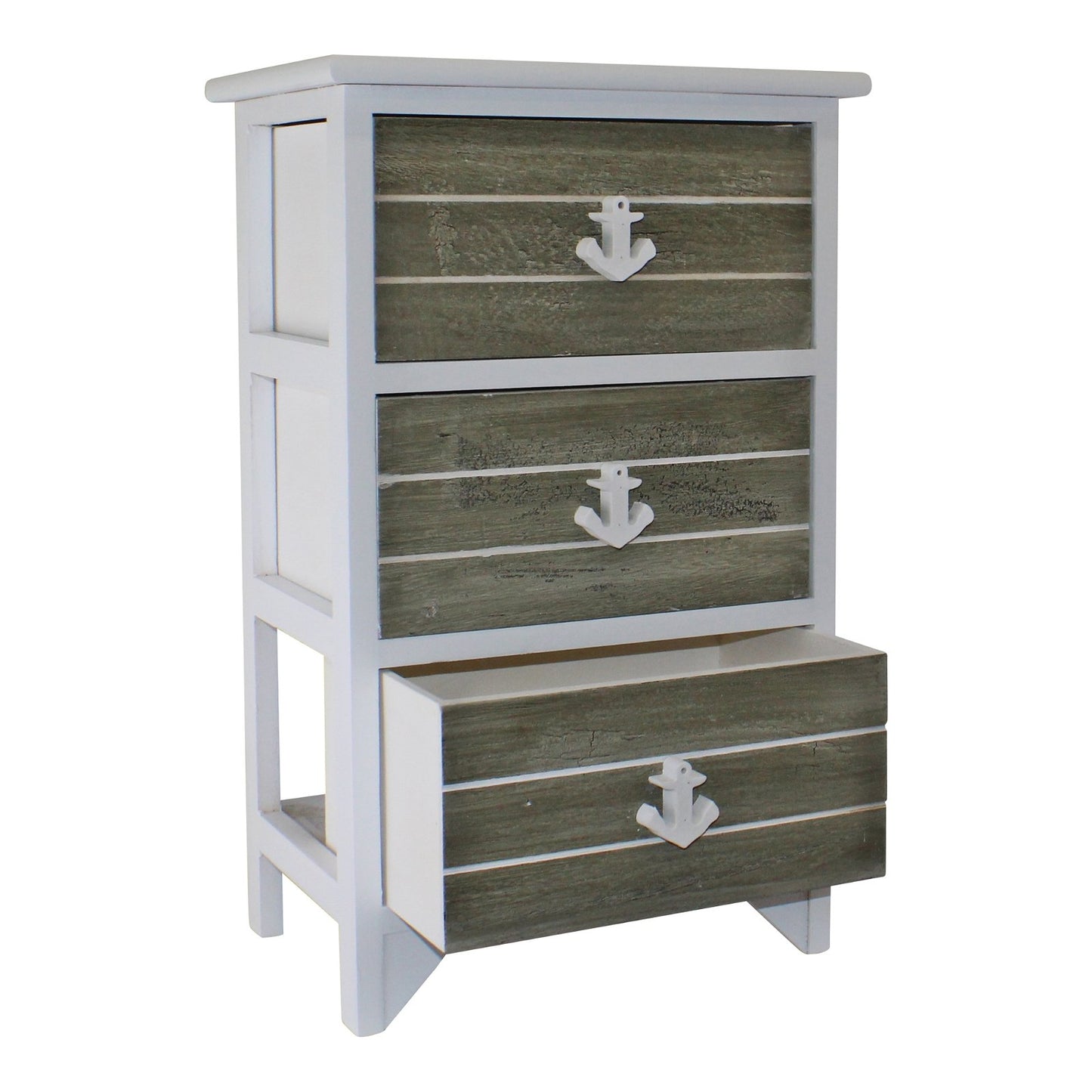 Chest Of 3 Drawers With Nautical Anchor Handles In Grey & White