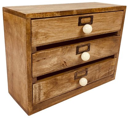 Solid Wood Three Drawer Desktop Organiser 28cm