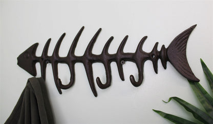 Rustic Cast Iron Wall Hooks, Fish Skeleton