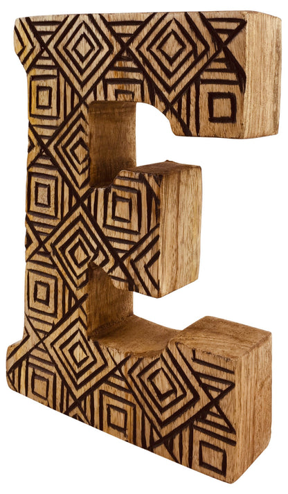 Hand Carved Wooden Geometric Letter E