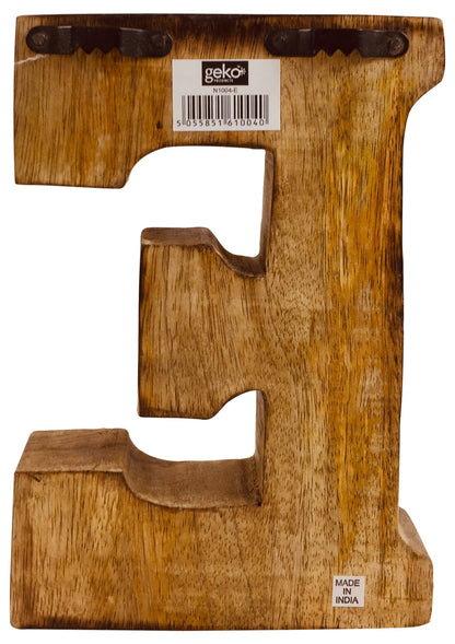 Hand Carved Wooden Geometric Letter E