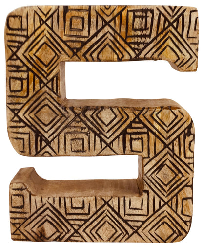 Hand Carved Wooden Geometric Letter S