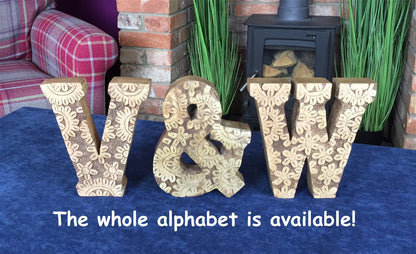 Hand Carved Wooden Flower Letter Y