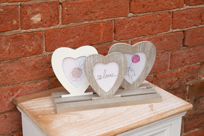 Three Rustic Heart Frames On Tray