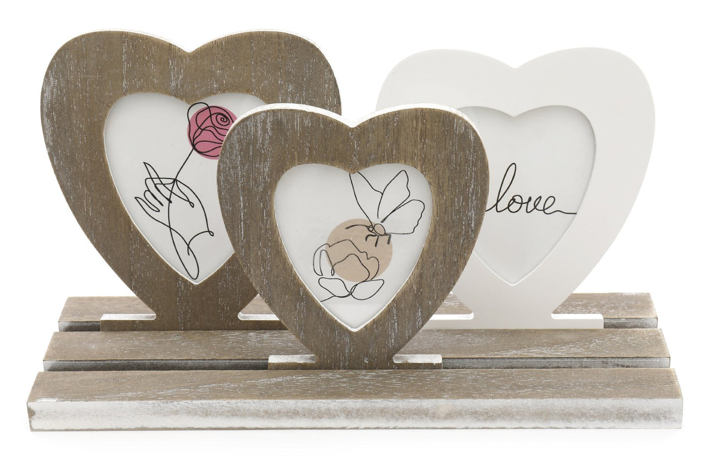 Three Rustic Heart Frames On Tray