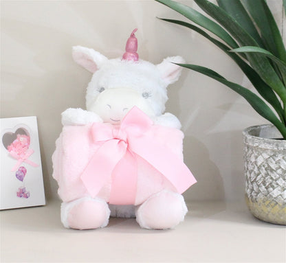 New Baby White Unicorn Teddy & Pink Throw