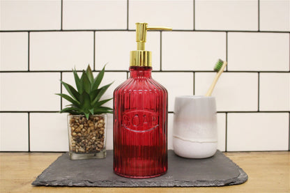 Red Glass Soap Dispenser