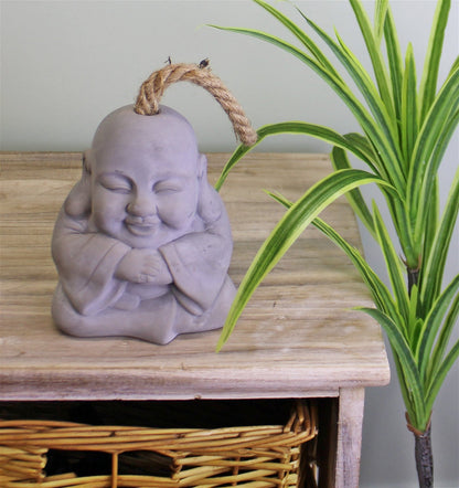 Smiling Buddha Grey Cement Doorstop