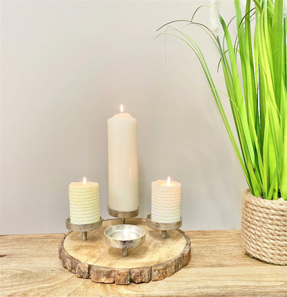 Candle Holder On Wooden Base 28cm