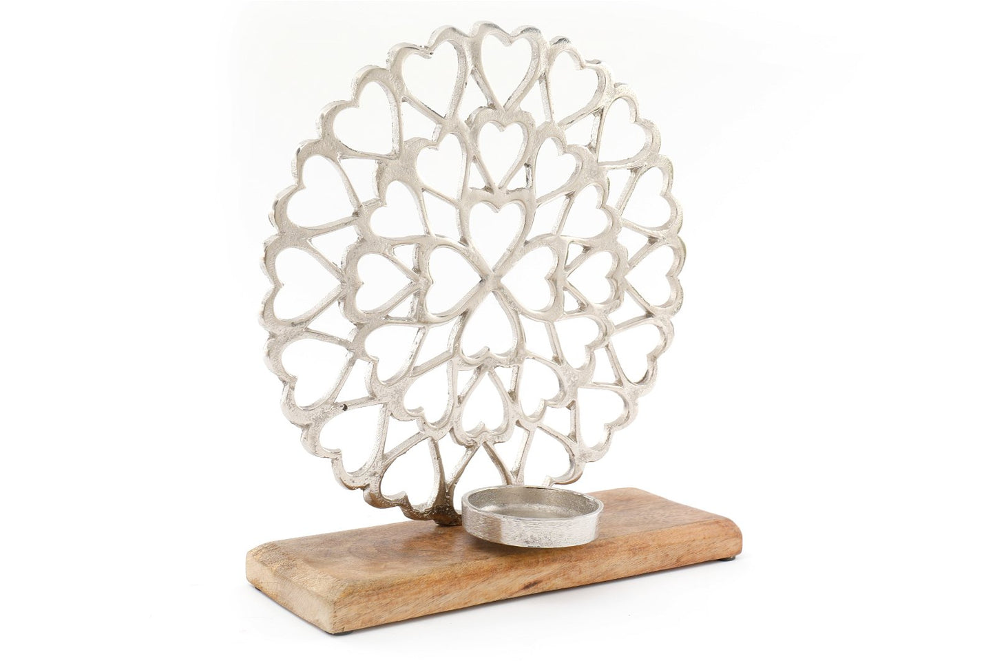 Heart Pattern Tealight Holder On Wooden Base