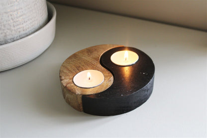 Yin and Yang Wooden Tealight Holders