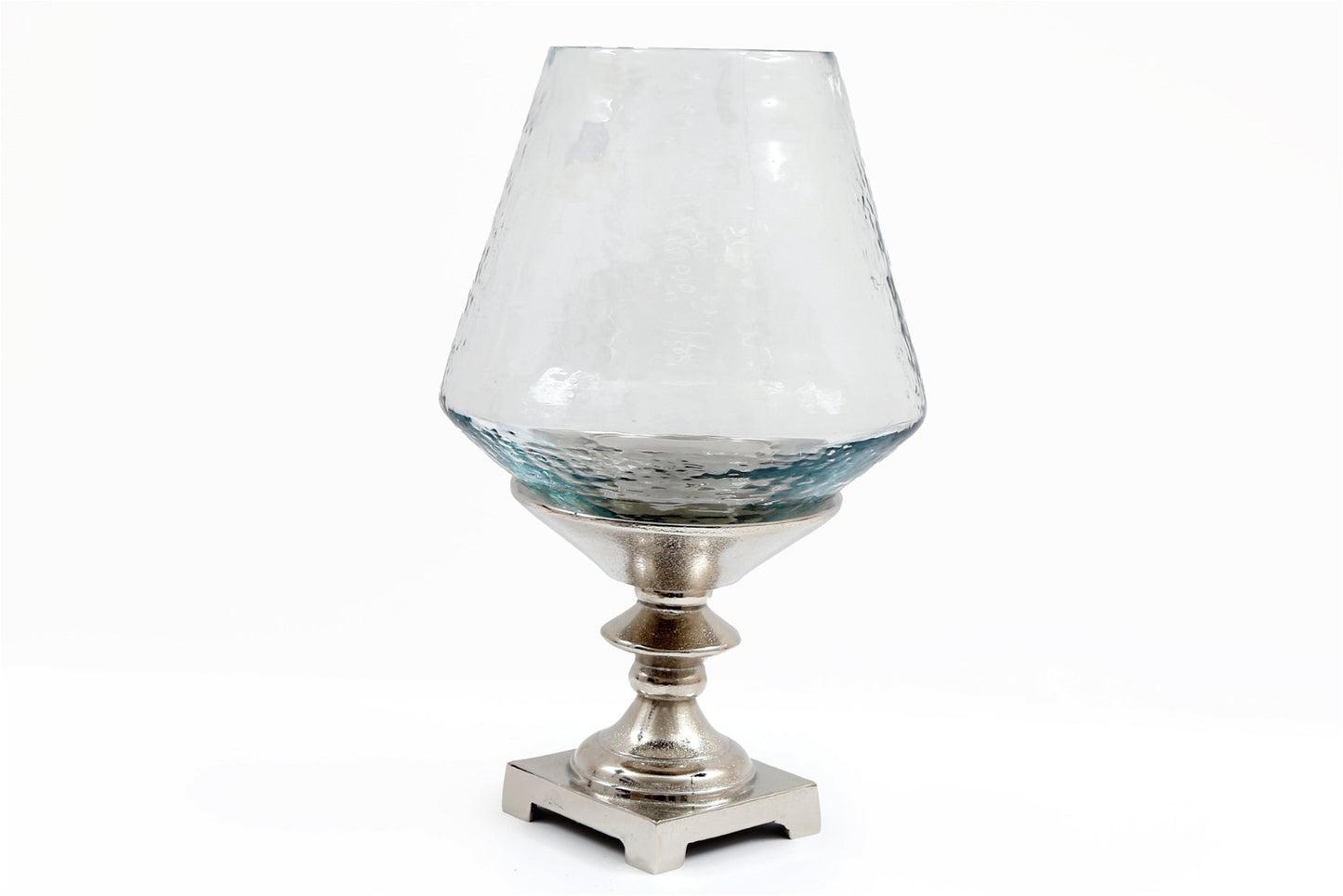 Hurricane Pillar Candle Stand Silver