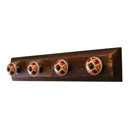 Set of 4 Kasbah Design Coat Hooks On Wooden Base