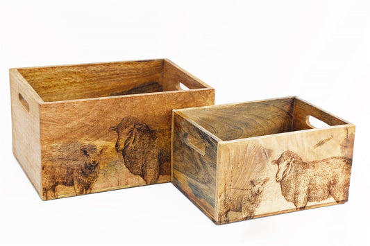 Set Of Two Engraved Sheep Crates