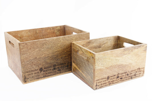 Set Of Two Engraved Cheese & Wine Word Crates