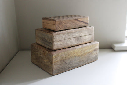 Set of Three Wooden Heart Design Boxes