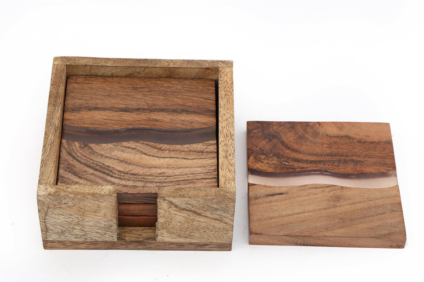 Wooden Wave Design Coasters In A Wooden Holder