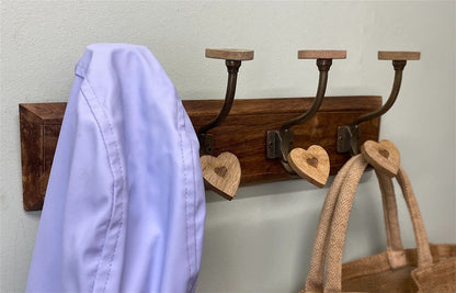 Mango Wood Heart 4 Double Coat Hooks