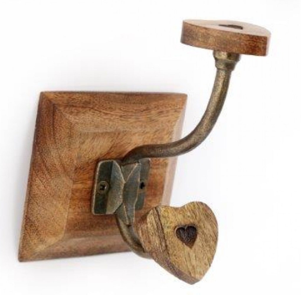 Single Mango Wood Heart Double Coat Hook