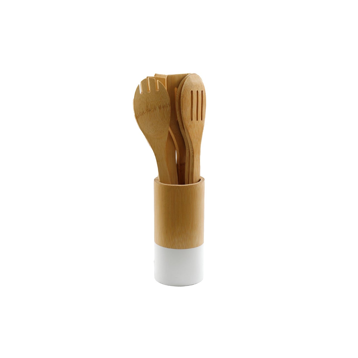 Six Piece Wooden Utensils with Round Holder