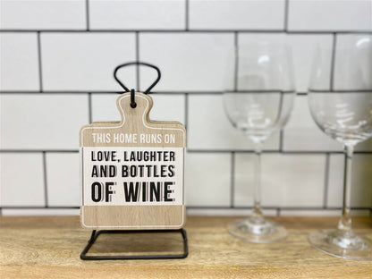 Set of Six Wine Slogan Coasters On Metal Stand