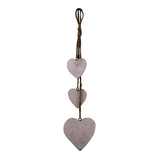 Three Hanging Wooden Heart Decoration, Light Wood