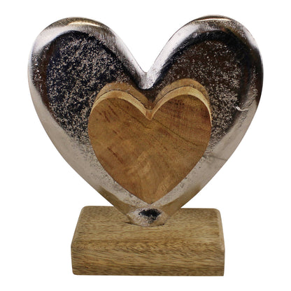 Metal and Wood Standing Heart Decoration