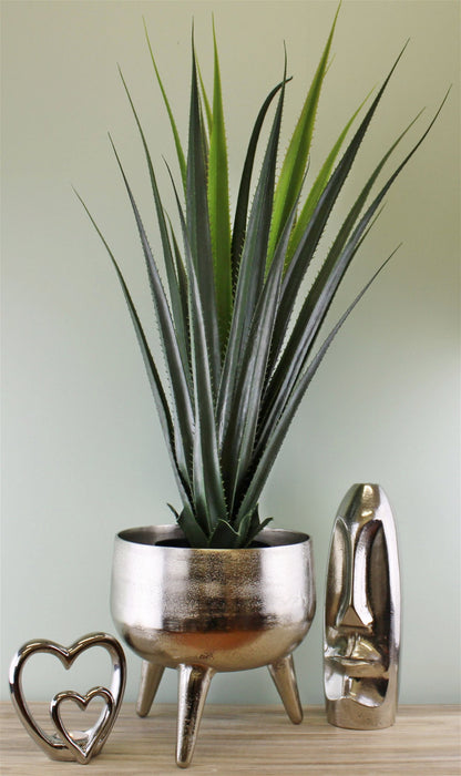 Silver Metal Planter/Bowl With Feet, 27cm