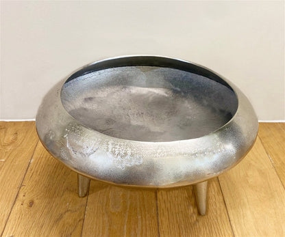 Silver Metal Planter/Bowl With Feet 39cm