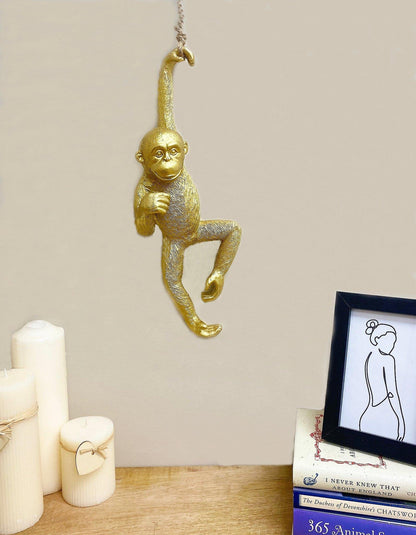 Gold Resin Hanging Monkey Decoration