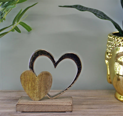 Small Double Heart On Wooden Base Ornament