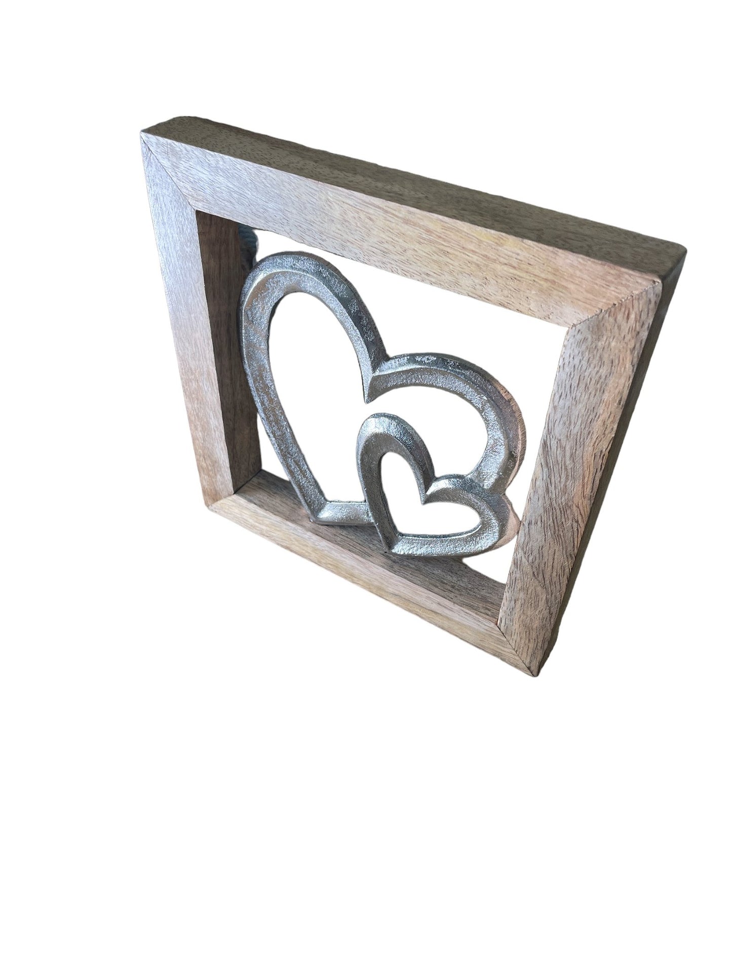 Wooden Framed Metal Hearts, 20cm