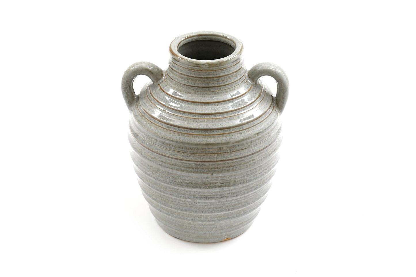 Ceramic Grey Ribbed Vase With Handles 20cm