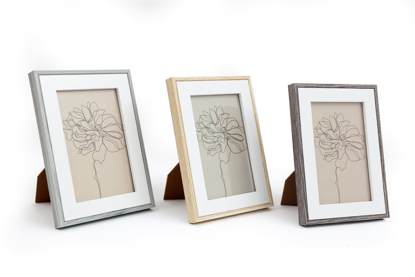 Set of Three Photo Frames with Wood Edge