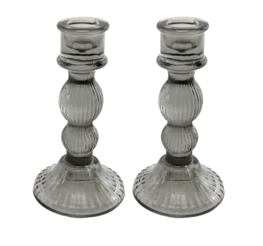 Pair of Glass Taper Candle Holders Black