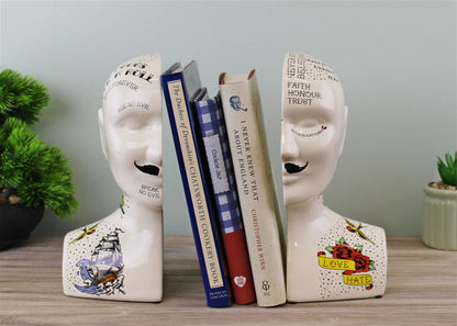 Ornamental Ceramic Phrenology Bookends