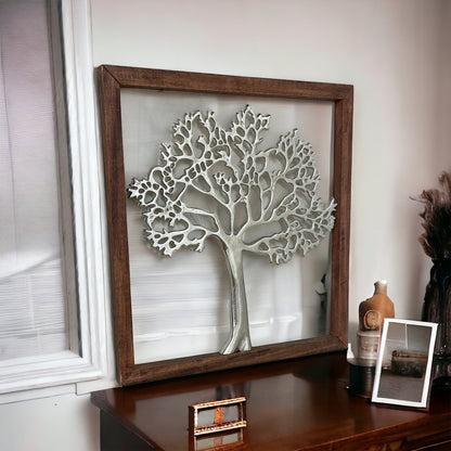 Large Silver Tree Of Life In A Frame, 46cm