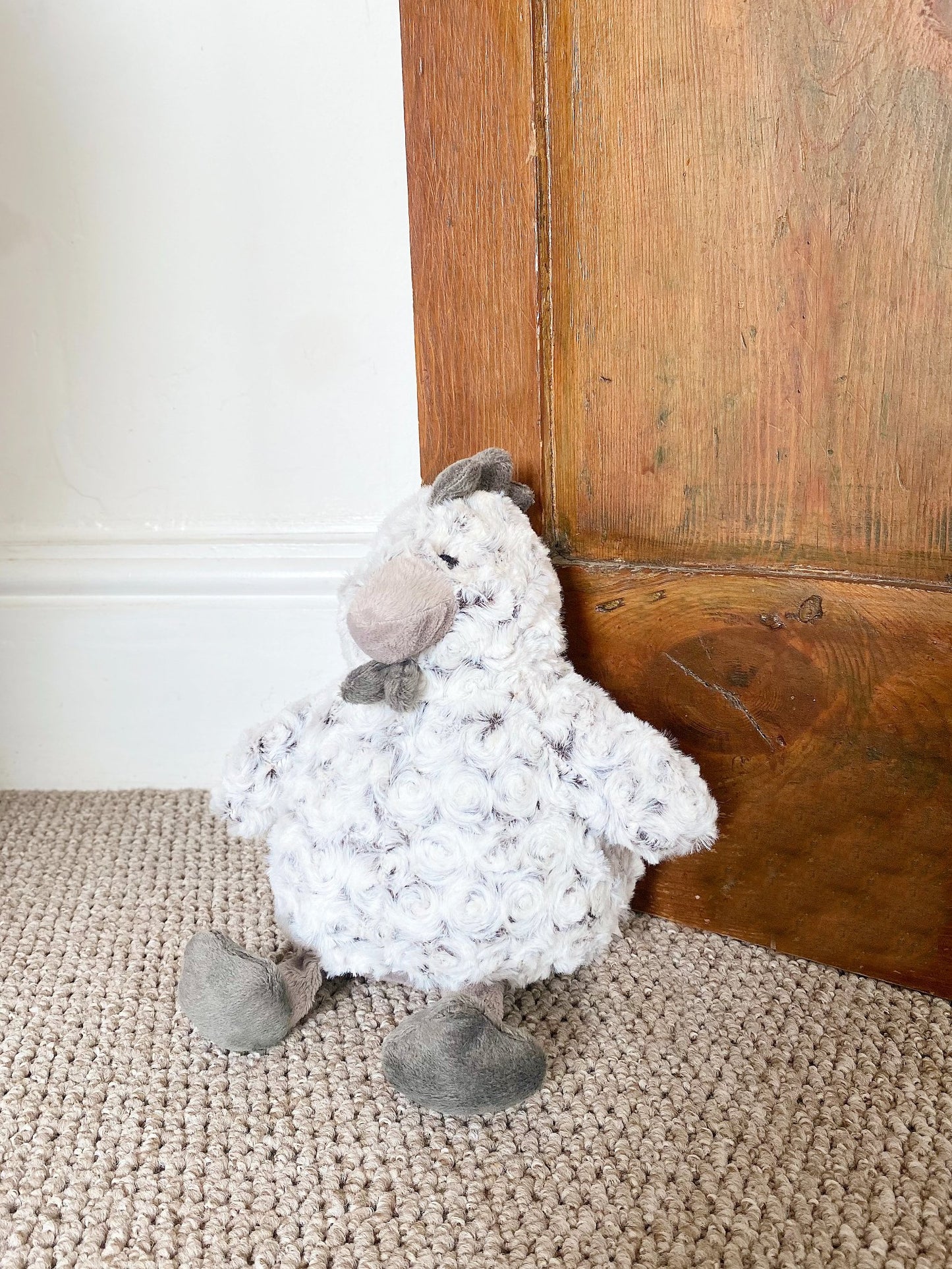 Curled Fur Fabric Grey Chicken Doorstop