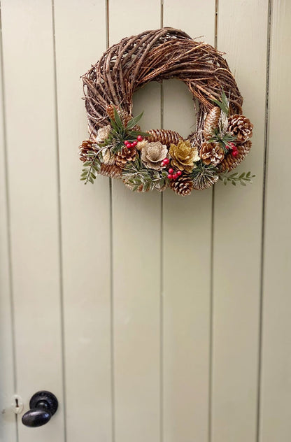 Twisted Pine & Berry Botanical Christmas Wreath 35cm