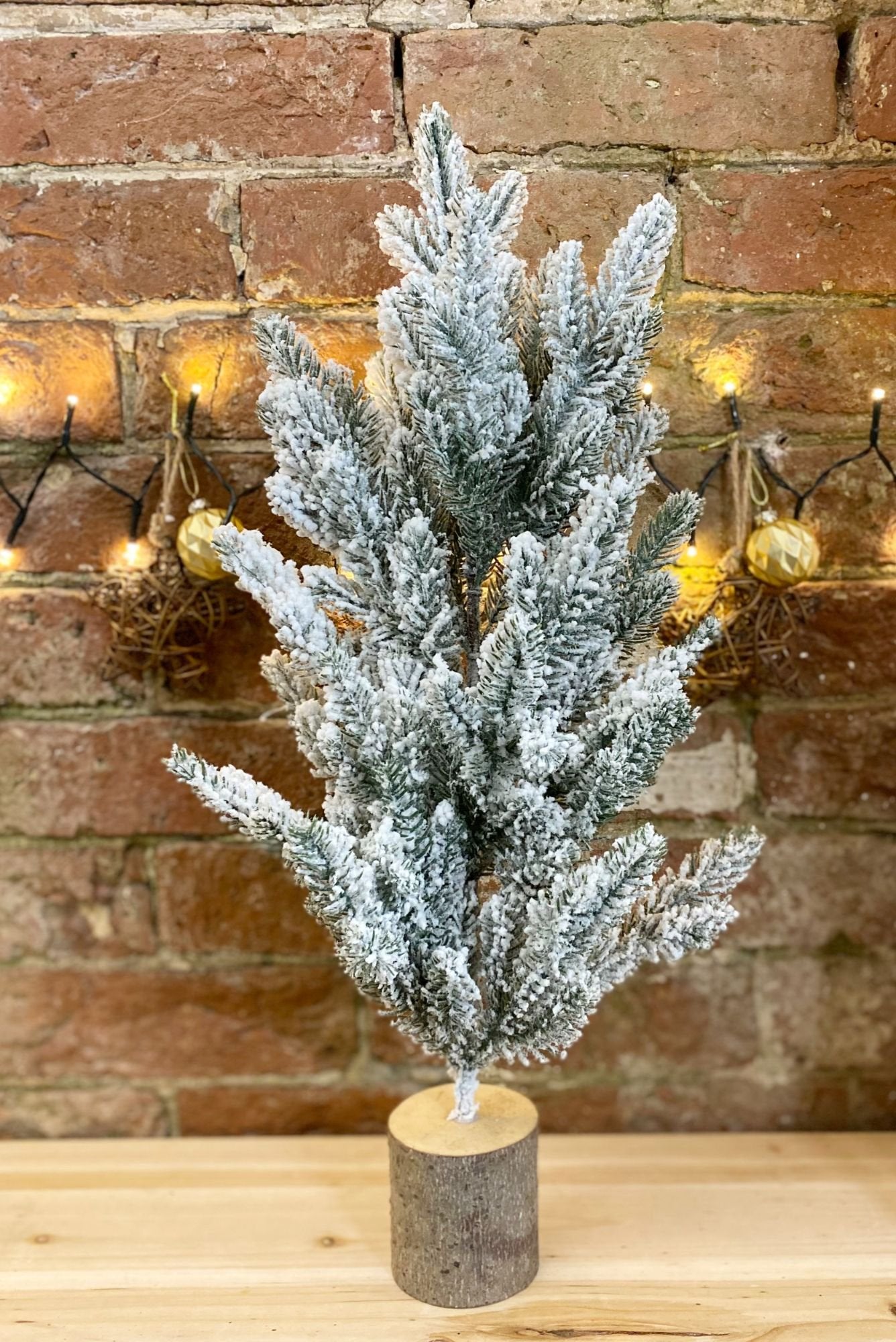 Tall Frosted Christmas Tree In Log 56cm