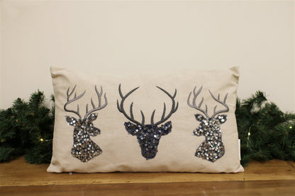 Silver Embellished Reindeer Cushion