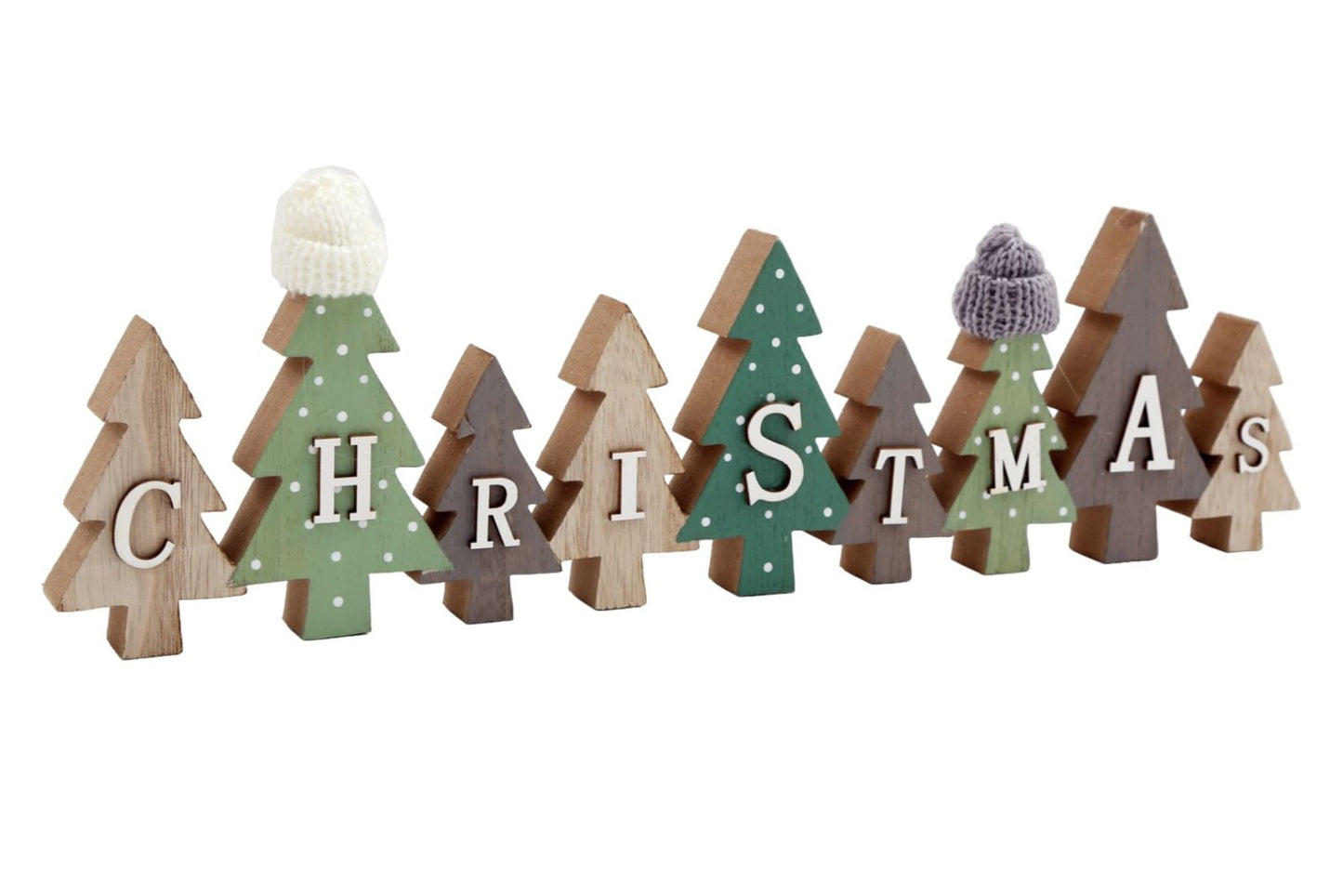 Row of Christmas Trees Decoration With Hats Green