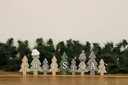 Row of Christmas Trees Decoration With Hats Green